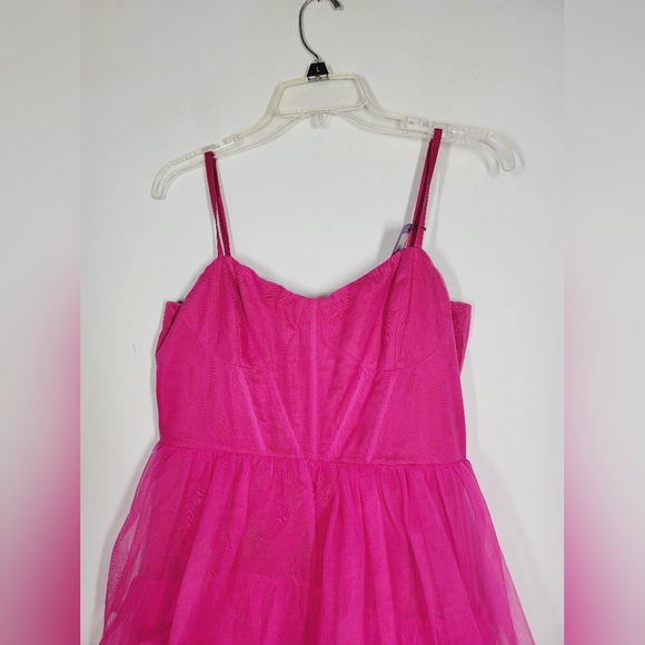 Lulus Rule the Runway Hot Pink Tulle Bustier Tiered Maxi Dress, Size Large - Picture 4 of 5